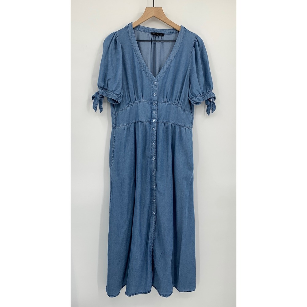 Jane + Delancey Denim Dress Womens Large Blue Maxi Boho Western Cottage Button
